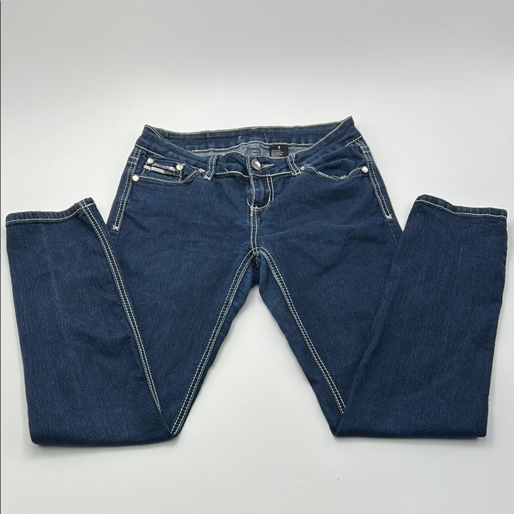 Soundgirl  Straight Leg Jeans Women's 9 Blue Sequin Y2k Style Embellished Casual